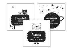 NEGRU pe ALB Poster cu datele nașterii 30x30 cm