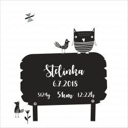 NEGRU pe ALB Poster cu datele nașterii 30x30 cm