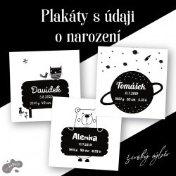 NEGRU pe ALB Poster cu datele nașterii 30x30 cm