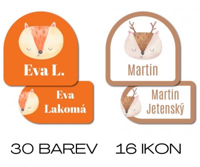 HLAVIČKY zvířecí - SADA - jmenovky (40ks)