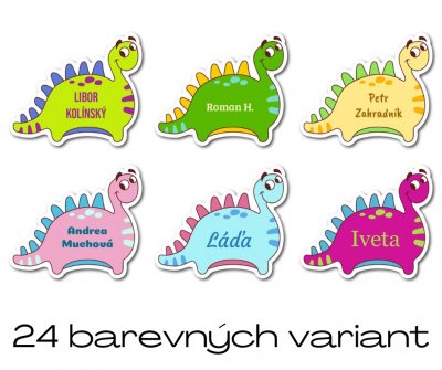 MA - Dinozaur etichetă cu nume 34x29 mm (12 buc.)