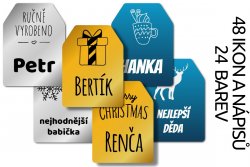 Etichete cu nume de Crăciun pentru cadouri, set GIFT 32x43 mm (16 buc.)