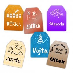 Etichete cu nume de Crăciun pentru cadouri, set GIFT 32x43 mm (16 buc.)