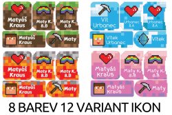 Etichete cu nume TERMOADEZIVE PIXELART set (40 buc.)