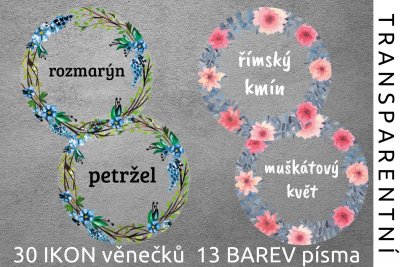 TRANSPARENTNÍ VĚNEČKY sada, samolepky 44mm (12ks)