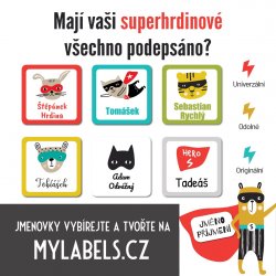 SUPERhrdina MINI štítky 22x22 mm (42ks)